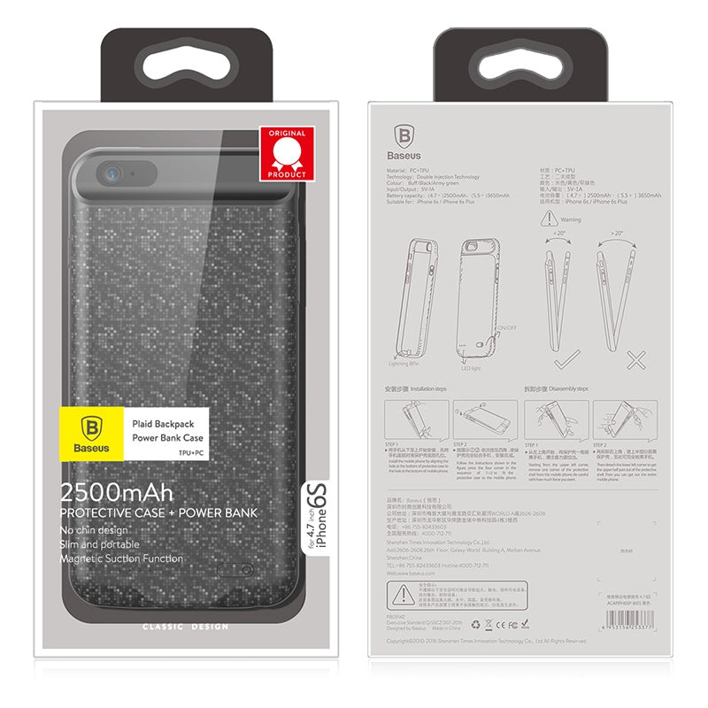 Чохол-PowerBank Baseus Plaid Backpack 2500mAh для iPhone 7/8 Black