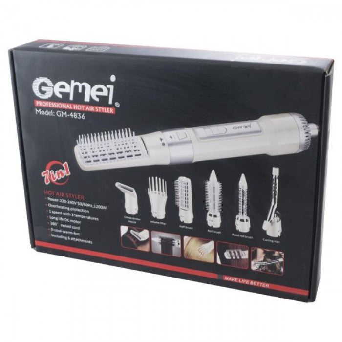 Gemei GM-4836 фен-стайлер 7в1 1200W біло-рожевий