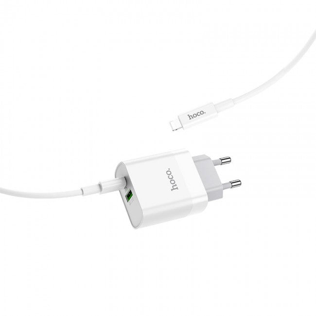Мережевий зарядний пристрій Hoco C80A Rapido PD+QC3.0 charger (з кабелем Type-C to Lightning) Білий