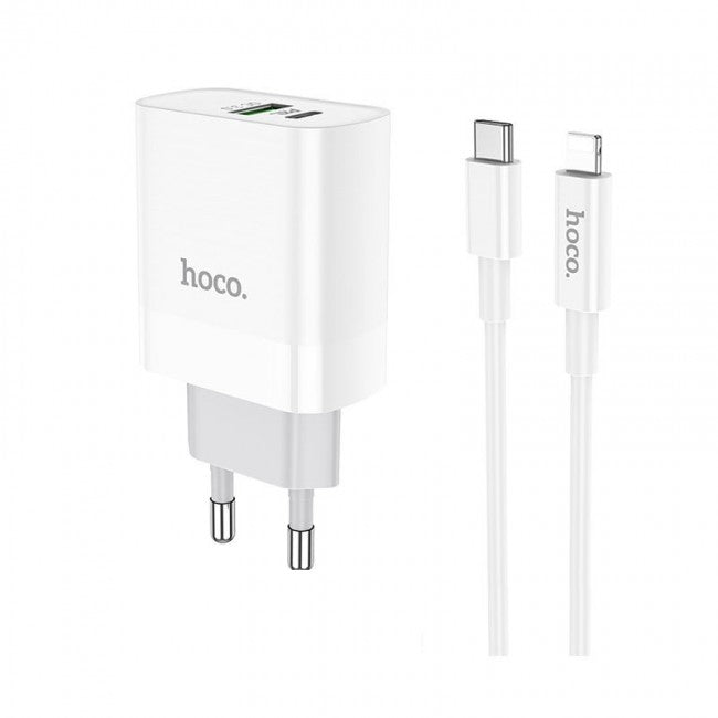Мережевий зарядний пристрій Hoco C80A Rapido PD+QC3.0 charger (з кабелем Type-C to Lightning) Білий