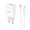 Мережевий зарядний пристрій Hoco C80A Rapido PD+QC3.0 charger (з кабелем Type-C to Lightning) Білий