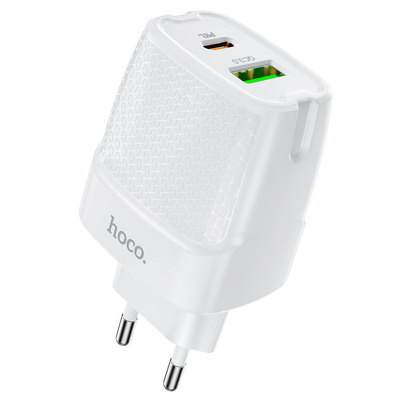Мережевий зарядний пристрій Hoco CA85A Bright (2ports USB, Type-C) PD20W+QC3.0 White
