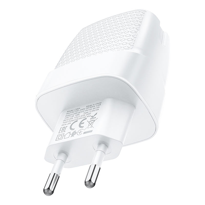 Мережевий зарядний пристрій Hoco CA85A Bright (2ports USB, Type-C) PD20W+QC3.0 White