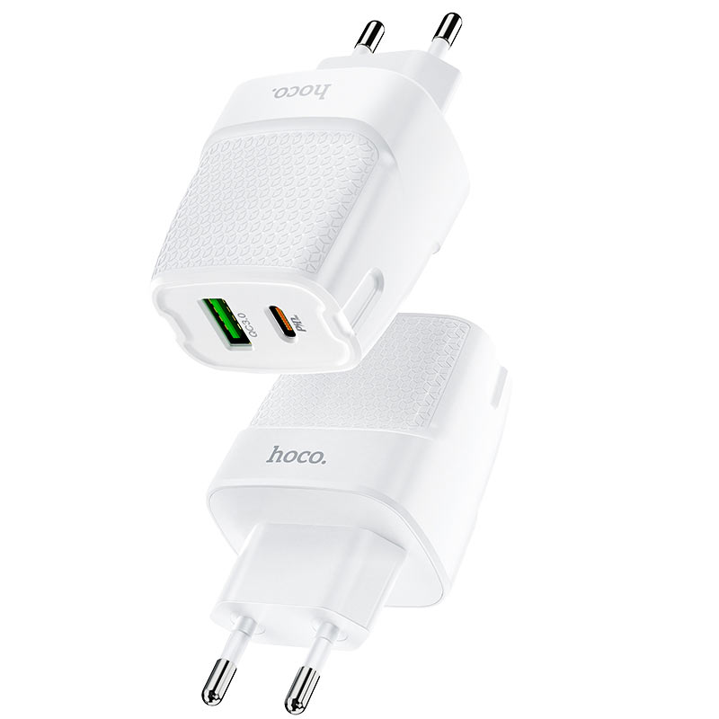 Мережевий зарядний пристрій Hoco CA85A Bright (2ports USB, Type-C) PD20W+QC3.0 White