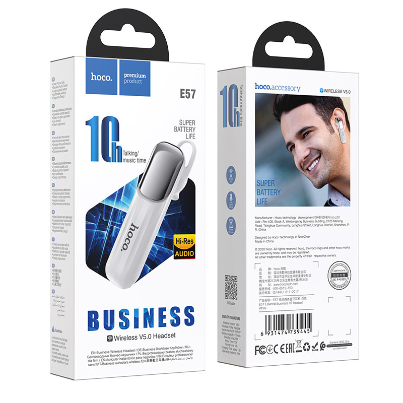 Bluetooth гарнитура Hoco E57 Essential business White