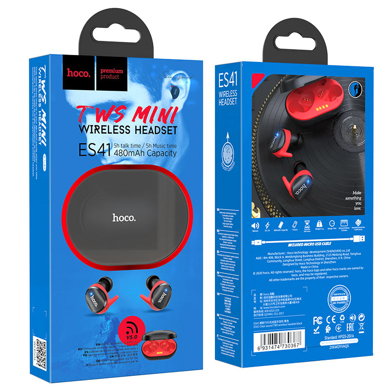 Бездротові навушники Bluetooth Hoco ES41 Clear sound TWS Чорний-Червоний