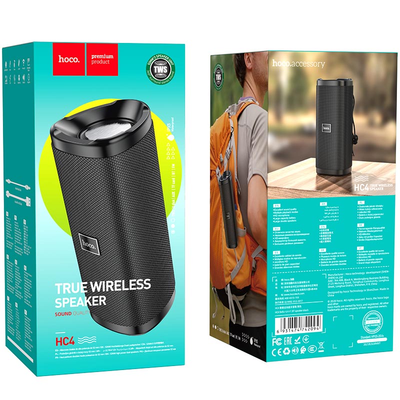 Портативна Bluetooth-колонка Hoco HC4 Bella sports із вологозахистом IPX5 (BT 5.0, AUX, USB, MicroSD) Black