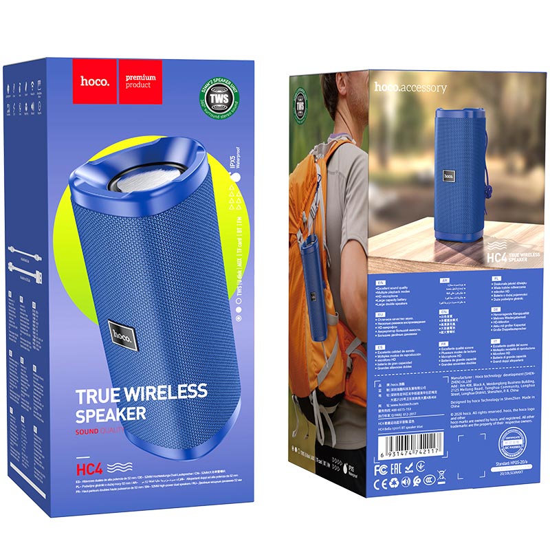 Портативна Bluetooth колонка Hoco HC4 Bella sports з вологозахистом IPX5 (BT 5.0, AUX, USB, MicroSD) Blue