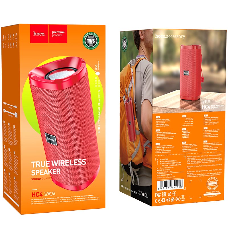 Портативна Bluetooth-колонка Hoco HC4 Bella sports із вологозахистом IPX5 (BT 5.0, AUX, USB, MicroSD) Black