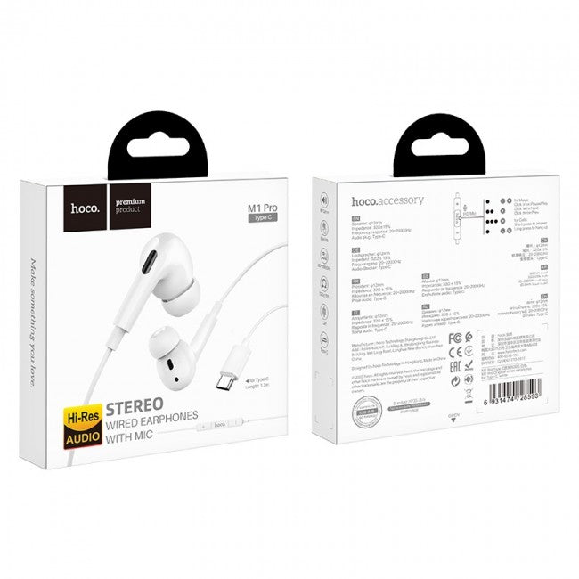 Вакуумні навушники з Type-C коннектором Hoco M1 Pro Original series White