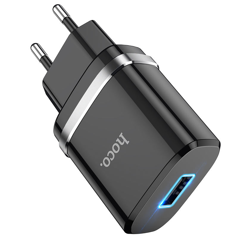 Мережевий зарядний пристрій Hoco N1 (комплект з кабелем MicroUSB) 1USB, 2,4A Чорний
