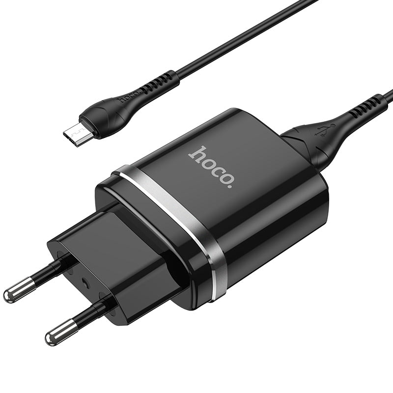 Мережевий зарядний пристрій Hoco N1 (комплект з кабелем MicroUSB) 1USB, 2,4A Чорний