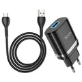 Мережевий зарядний пристрій Hoco N1 (комплект з кабелем MicroUSB) 1USB, 2,4A Чорний