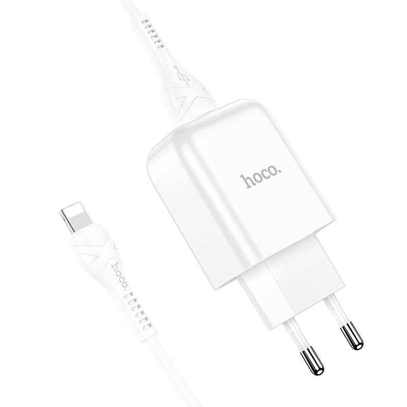 Мережевий зарядний пристрій Hoco N2 (комплект з кабелем Lightning, для iPhone) 1USB, 2,1A Білий