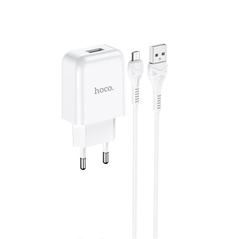 Мережевий зарядний пристрій Hoco N2 (комплект з кабелем MicroUSB) 1USB, 2,1A Білий