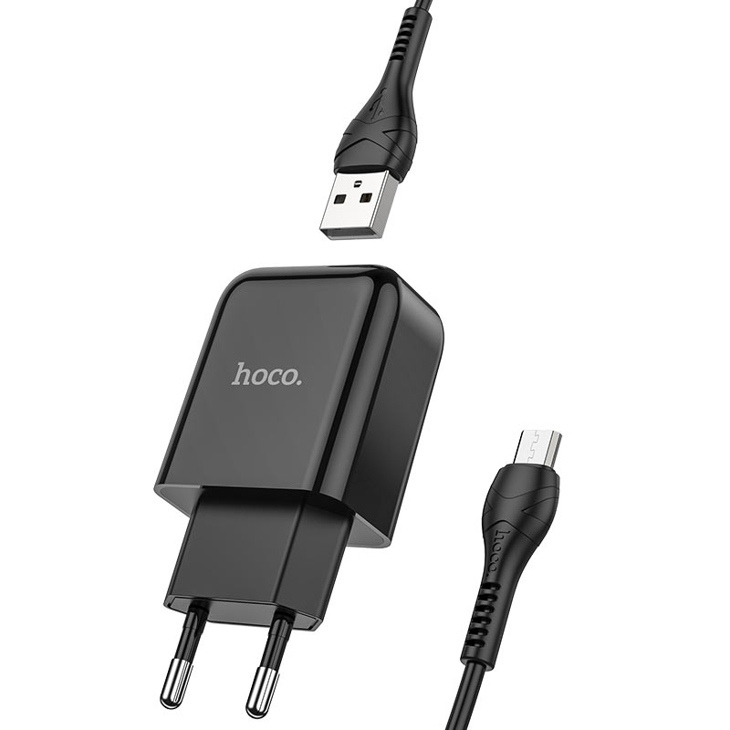 Мережева зарядка Hoco N2 (комплект з кабелем MicroUSB) 1USB, 2,1A Black