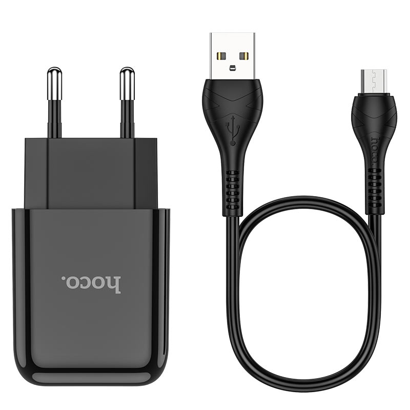 Мережева зарядка Hoco N2 (комплект з кабелем MicroUSB) 1USB, 2,1A Black