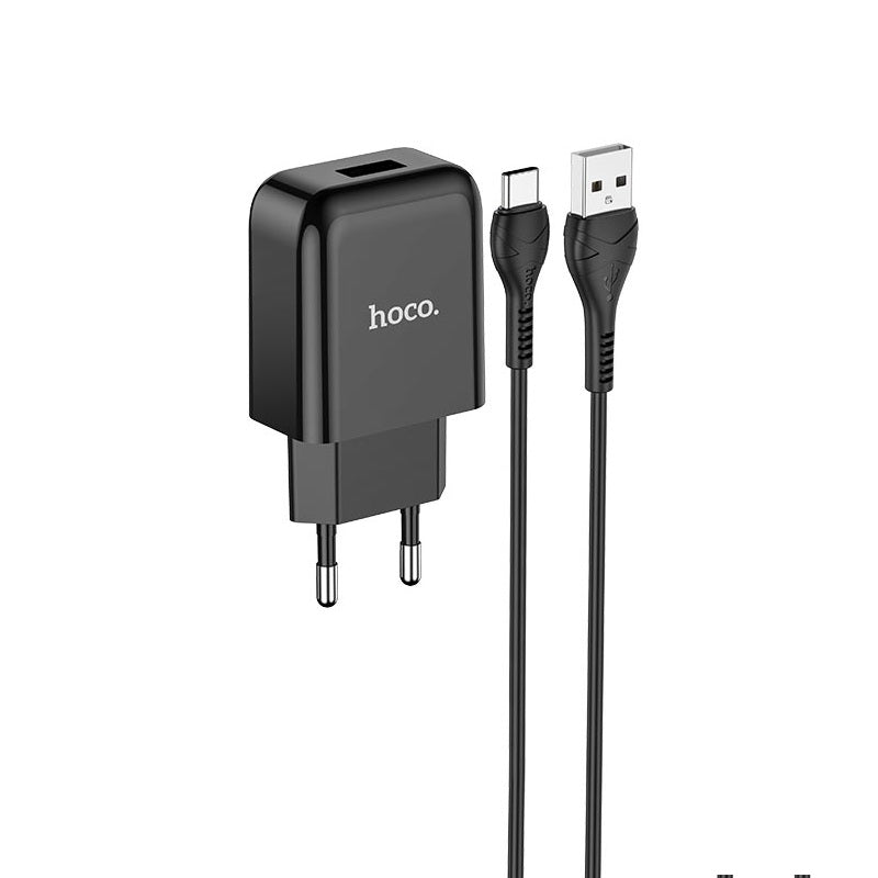 Мережева зарядка Hoco N2 (комплект з кабелем Type-C) 1USB, 2,1A Black