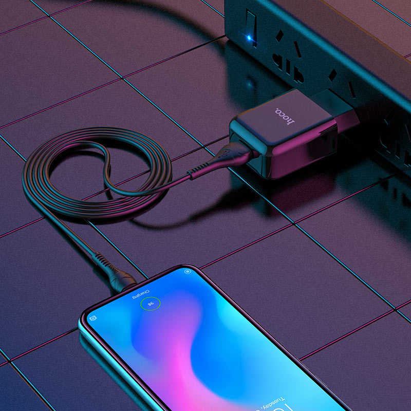 Мережева зарядка Hoco N2 (комплект з кабелем MicroUSB) 1USB, 2,1A Black
