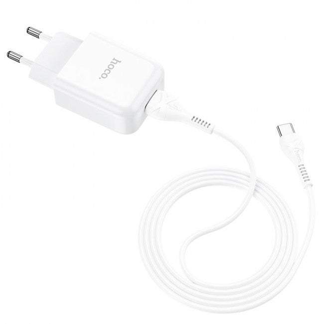 Мережева зарядка Hoco N2 (комплект з кабелем Type-C) 1USB, 2,1A White
