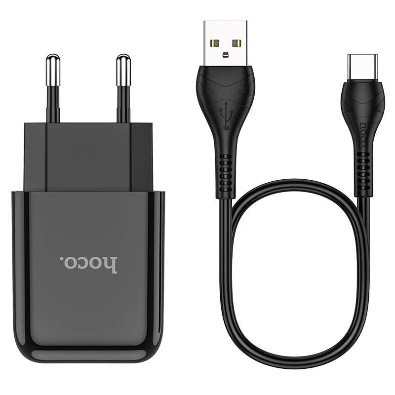 Мережева зарядка Hoco N2 (комплект з кабелем Type-C) 1USB, 2,1A Black
