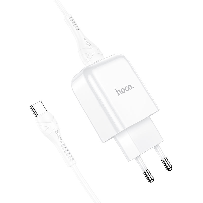 Мережева зарядка Hoco N2 (комплект з кабелем Type-C) 1USB, 2,1A White