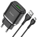 Мережевий зарядний пристрій Hoco N3 (комплект з кабелем MicroUSB) 1USB, QC3.0 Чорний