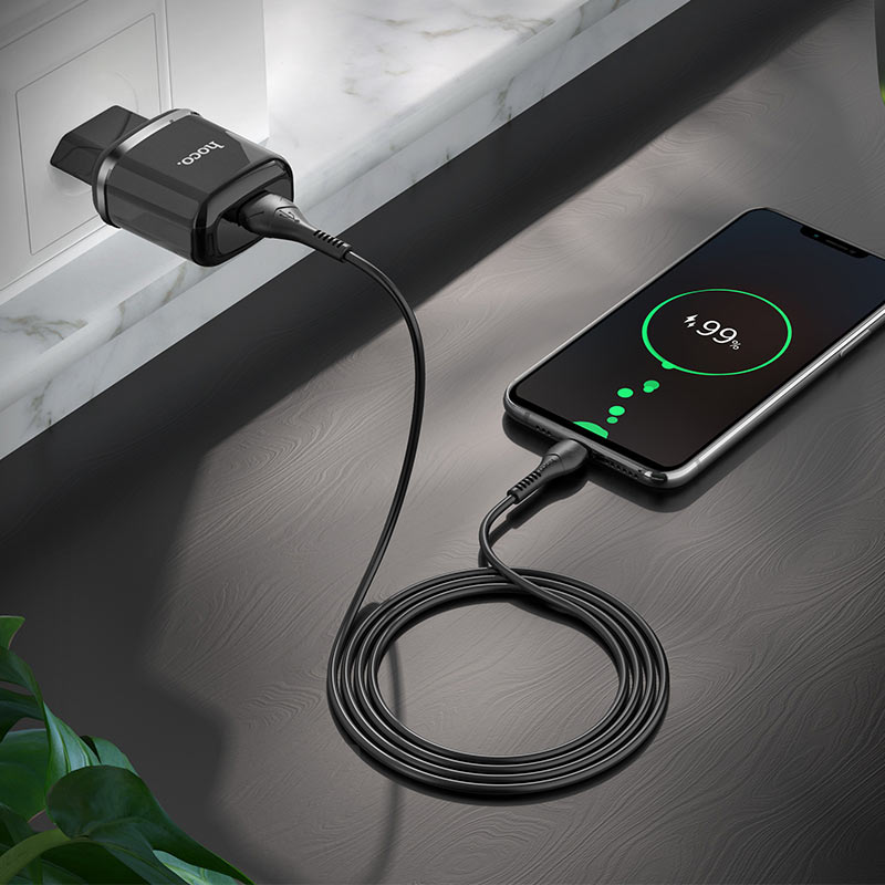 Мережевий зарядний пристрій Hoco N3 (комплект з кабелем MicroUSB) 1USB, QC3.0 Чорний