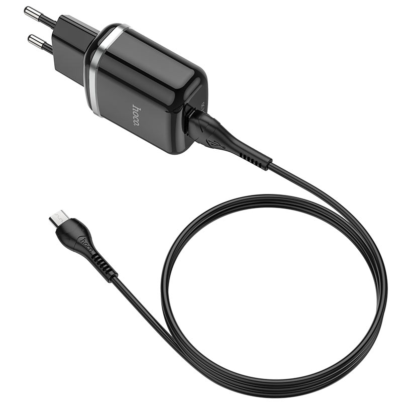 Мережевий зарядний пристрій Hoco N3 (комплект з кабелем MicroUSB) 1USB, QC3.0 Чорний