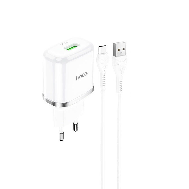 Мережевий зарядний пристрій Hoco N3 (комплект з кабелем MicroUSB) 1USB, QC3.0 Білий