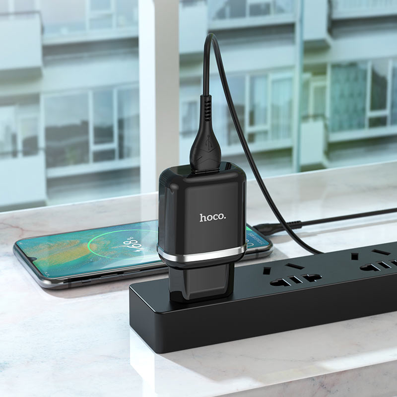 Мережевий зарядний пристрій Hoco N3 (комплект з кабелем Type-C) 1USB, QC3.0 Чорний