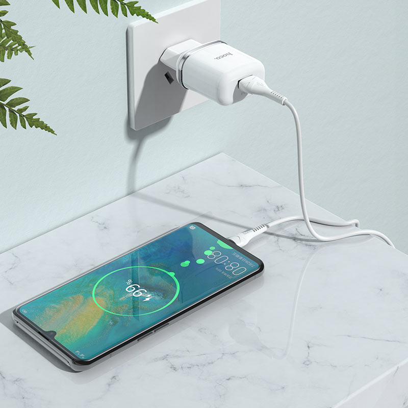 Мережевий зарядний пристрій Hoco N3 (комплект з кабелем Type-C) 1USB, QC3.0 Білий