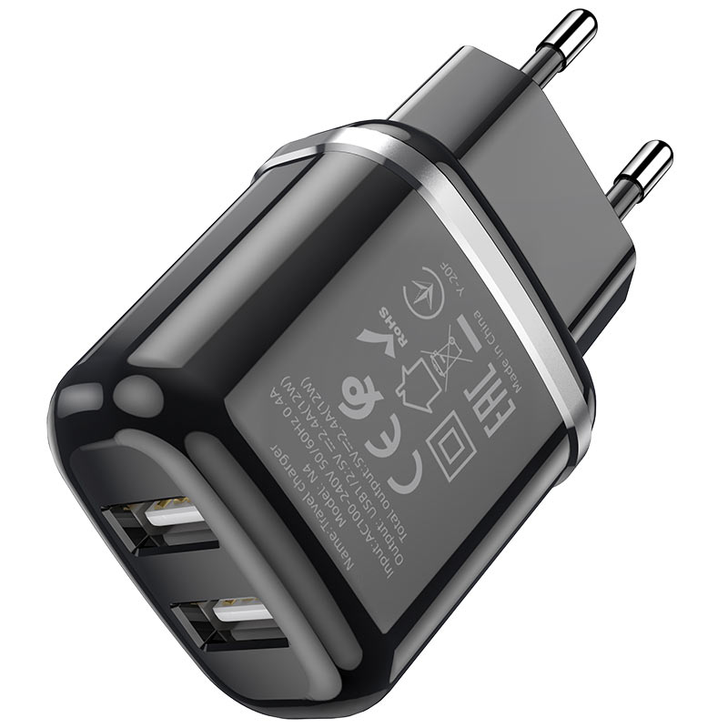 Мережевий зарядний пристрій Hoco N4 Aspiring dual port charger (2USB, 2,4A) Black