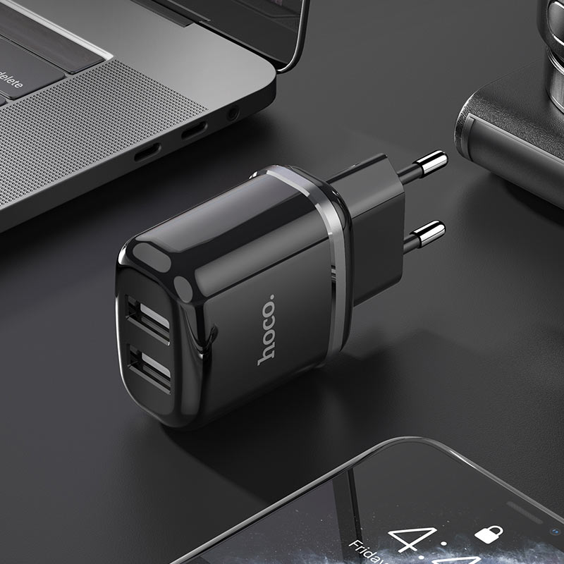 Мережевий зарядний пристрій Hoco N4 Aspiring dual port charger (2USB, 2,4A) Black