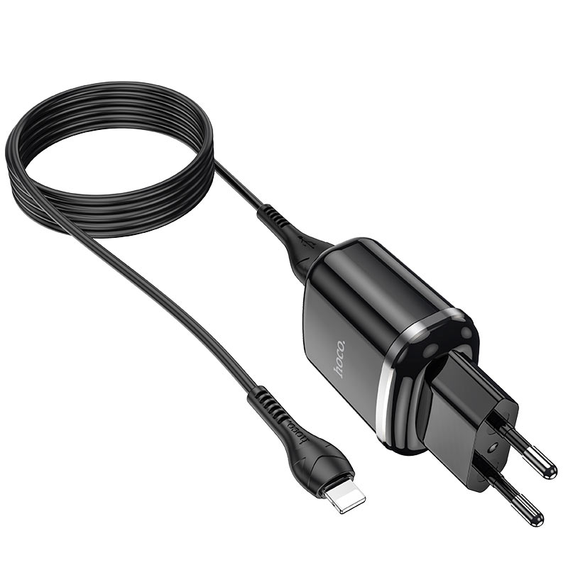 Мережевий зарядний пристрій Hoco N4 (комплект з кабелем Lightning, для iPhone) 2USB, 2,4A Чорний