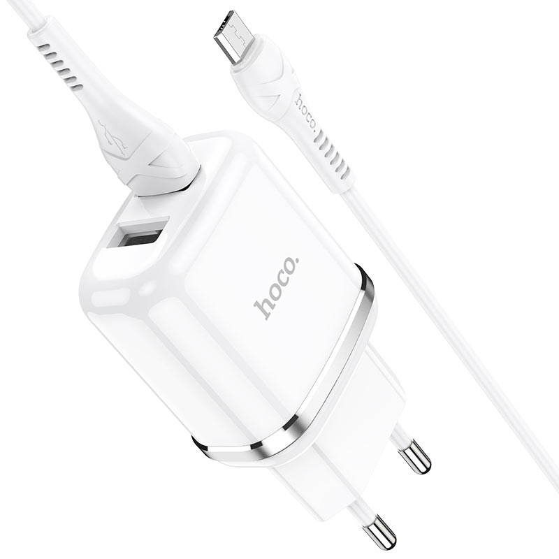 Мережевий зарядний пристрій Hoco N4 (комплект з кабелем Lightning, для iPhone) 2USB, 2,4A Білий