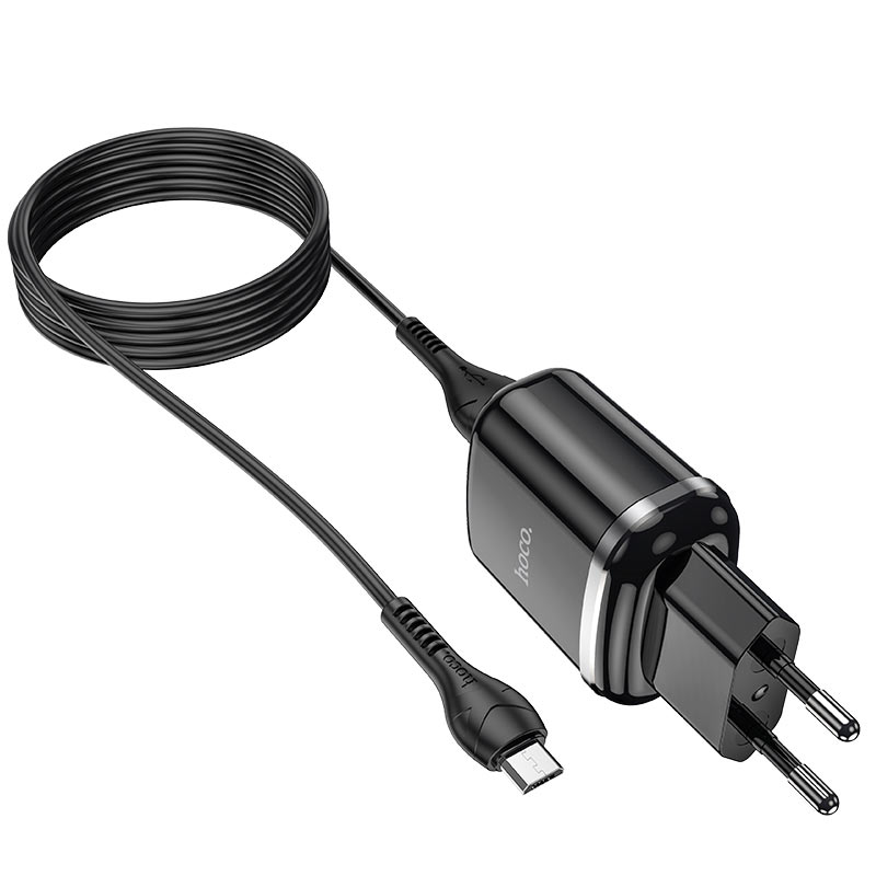 Мережевий зарядний пристрій Hoco N4 (комплект з кабелем MicroUSB) 2USB, 2,4A Чорний