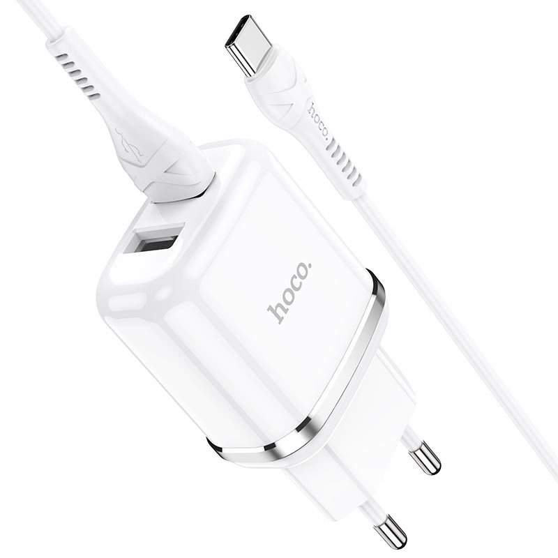 Мережевий зарядний пристрій Hoco N4 (комплект із кабелем Type-C) 2USB, 2,4A White