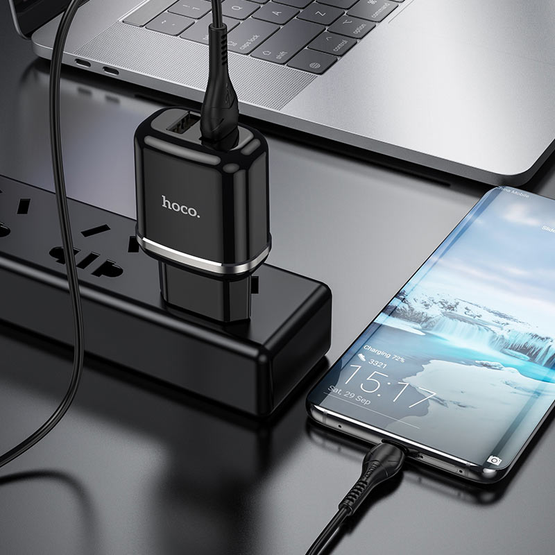 Мережевий зарядний пристрій Hoco N4 (комплект із кабелем Type-C) 2USB, 2,4A Black