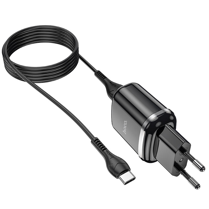 Мережевий зарядний пристрій Hoco N4 (комплект із кабелем Type-C) 2USB, 2,4A Black