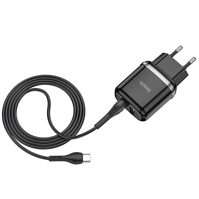 Мережевий зарядний пристрій Hoco N4 (комплект із кабелем Type-C) 2USB, 2,4A Black