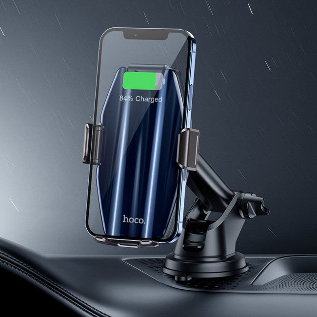 Автодержавач Hoco S45 з бездротовою зарядкою на присоску або в дефлектор Energia smart wireless charging car holder metal сірий