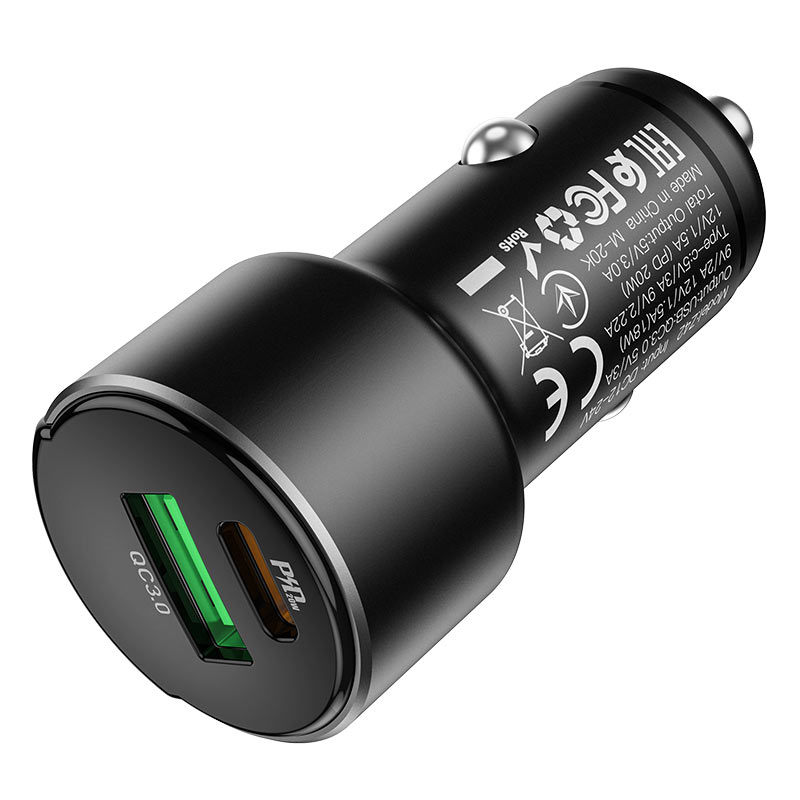 Автомобільний зарядний пристрій із швидкою зарядкою Hoco Z42 Power Delivery 20W QC3.0 Black