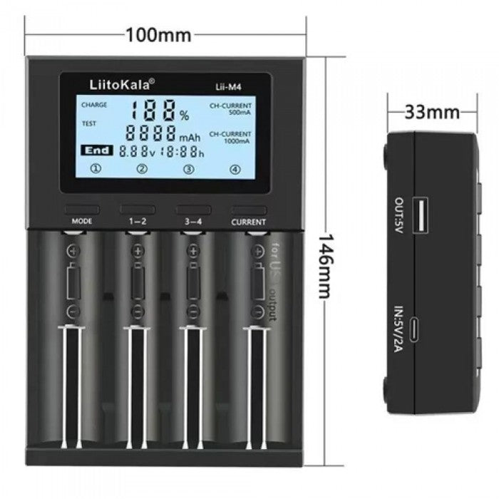 LiitoKala Lii-M4 зарядний 4 канали + Power Bank
