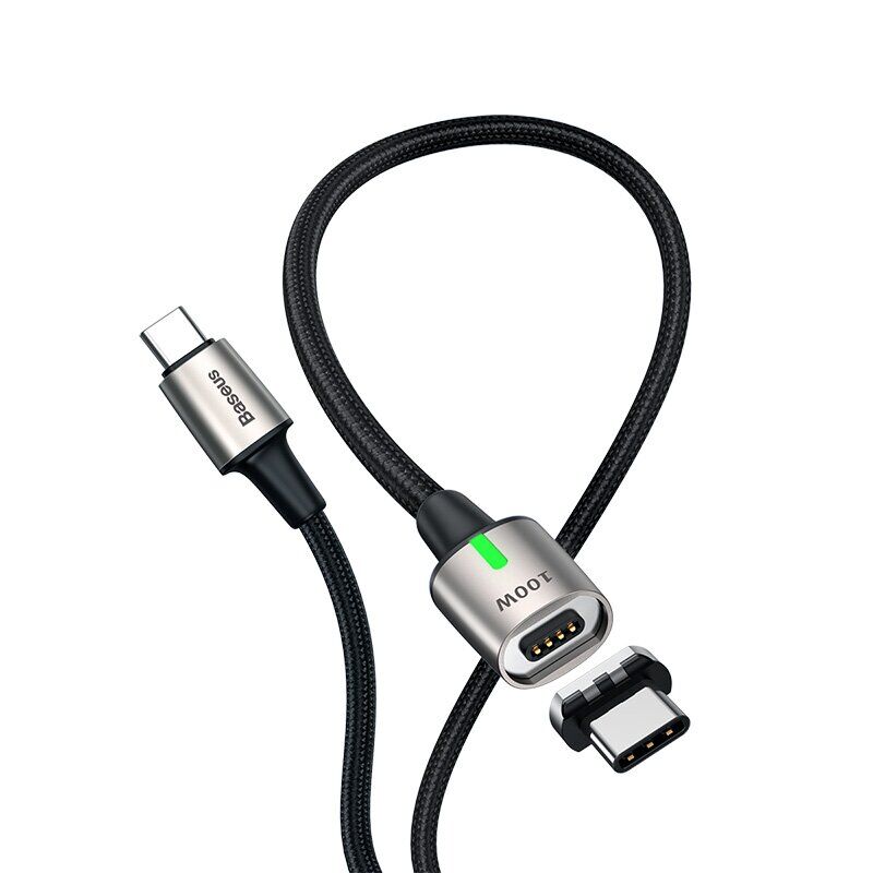 Магнітний кабель з опліткою Baseus Zinc Magnetic Cable Type-C (100W, 20V, 5A) 1.2m Black