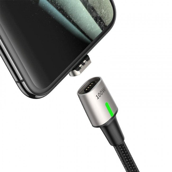 Магнітний кабель з опліткою Baseus Zinc Magnetic Cable Type-C (100W, 20V, 5A) 1.2m Black