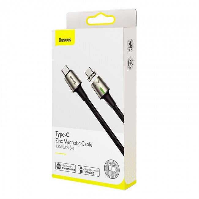 Магнітний кабель з опліткою Baseus Zinc Magnetic Cable Type-C (100W, 20V, 5A) 1.2m Black