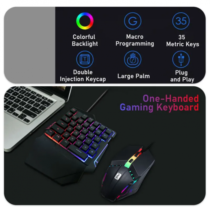 Комплект игровой 2в1 одноручная клавиатура + мышь с подсветкой 198I G506
