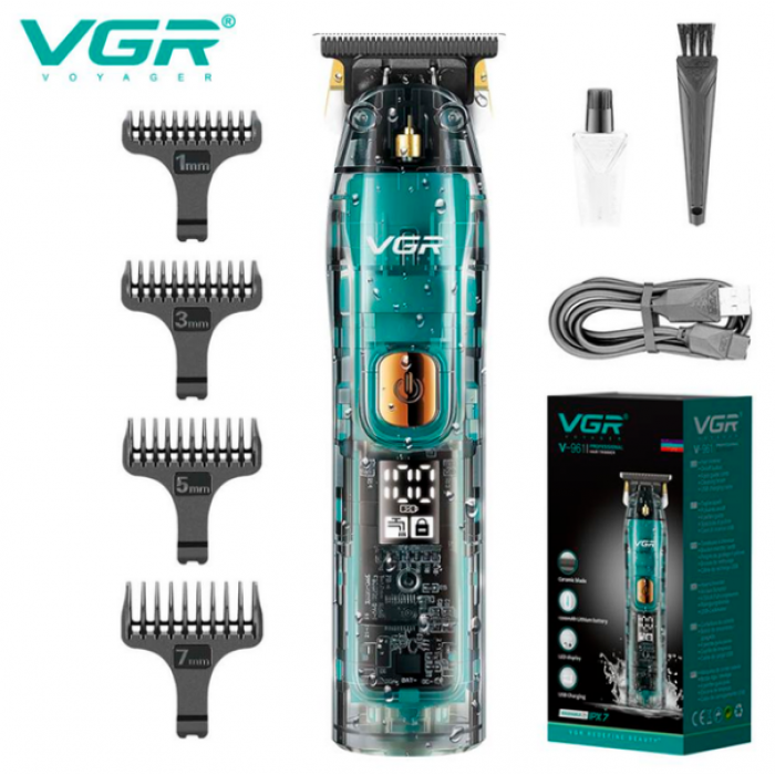 VGR V-961 триммер для бороди LED дисплей 4 насадки