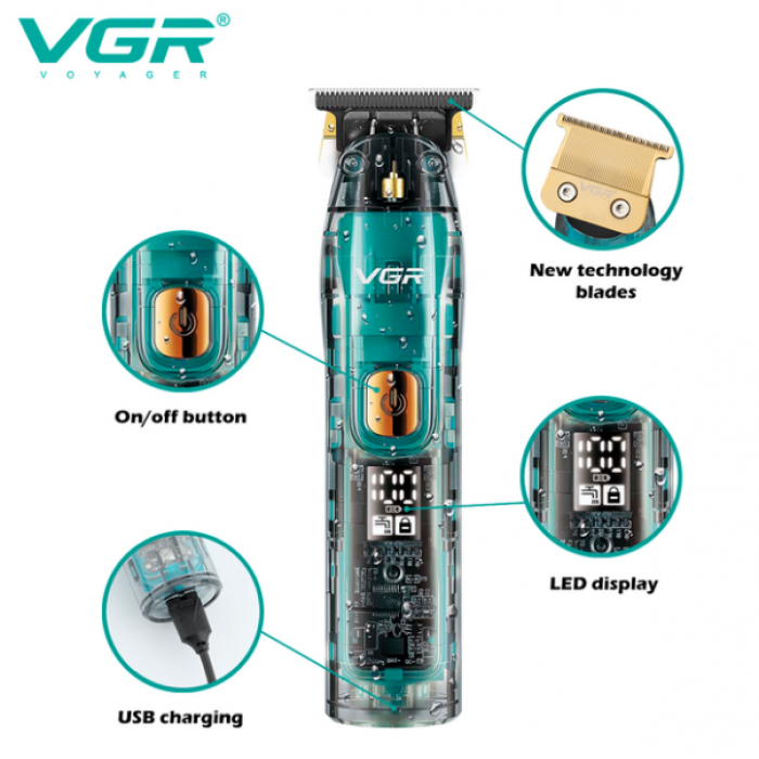 VGR V-961 триммер для бороди LED дисплей 4 насадки
